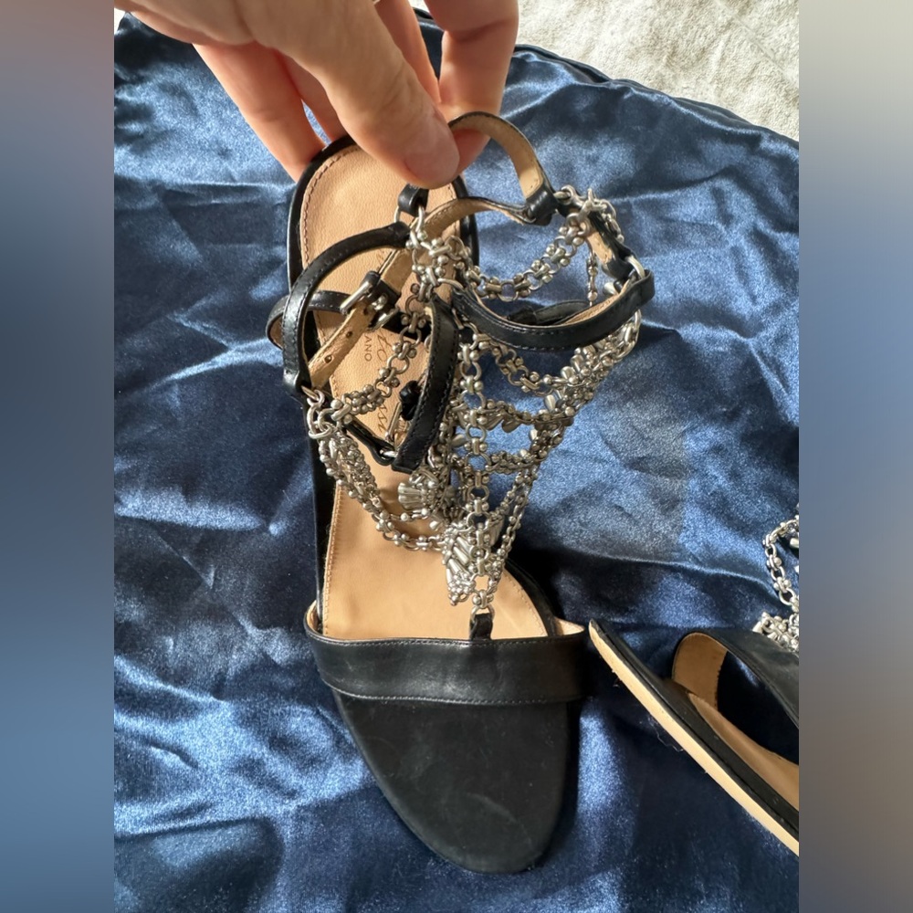 Gianvito Rossi Leather Chain-Link Accents Slingback Sandals size 6.5 37 - Picture 8 of 13